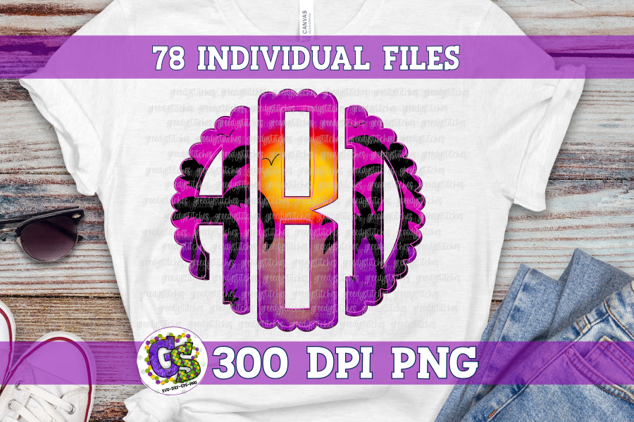 Beach Sunset Monogram Set PNG for Sublimation