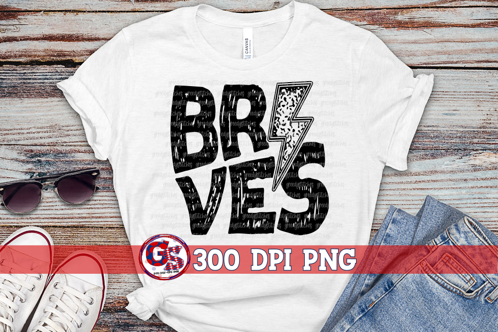 Braves Grunge Lightning Bolt PNG for Sublimation