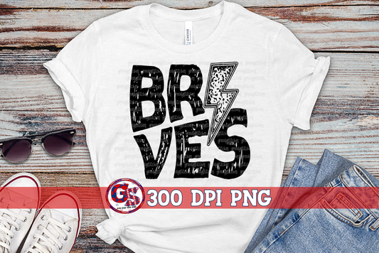 Braves Grunge Lightning Bolt PNG for Sublimation