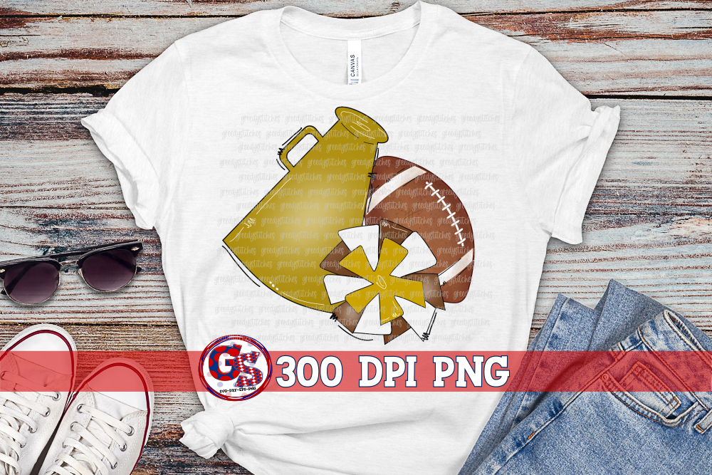 Football Megaphone Pom Pom Brown and Gold PNG for Sublimation