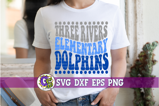 Three Rivers Elementary Dolphins Groovy Wave SVG DXF EPS PNG