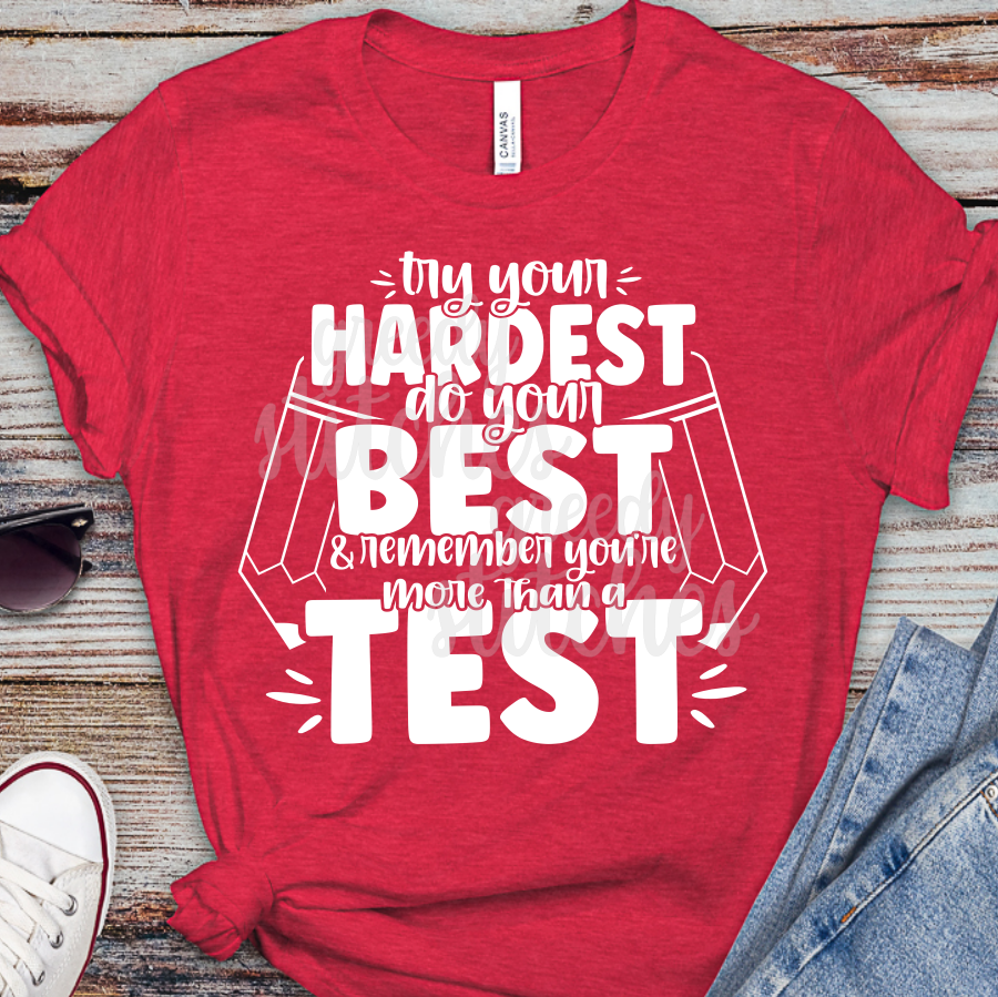 Try Your Hardest Do Your Best & Remember You're More Than a Test ADULT Screen Print Transfer
