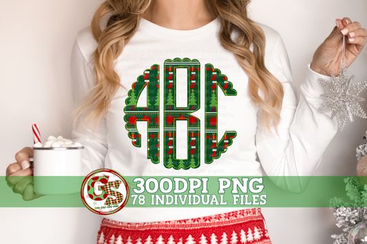 Ugly Sweater Christmas Scalloped Monogram Set PNG