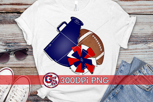 Football Megaphone Pom Pom Navy and Red PNG for Sublimation