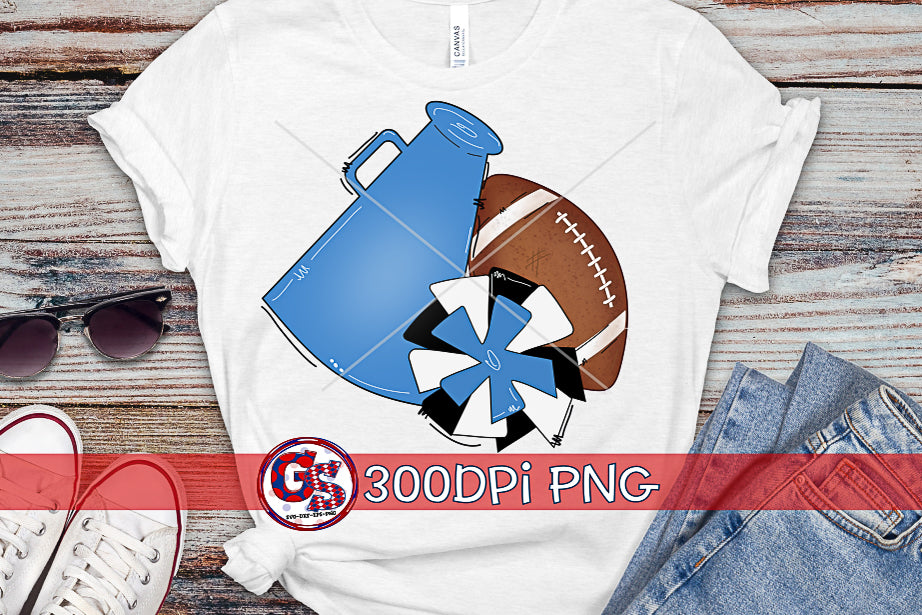 Football Megaphone Pom Pom Columbia Blue and Black PNG for Sublimation