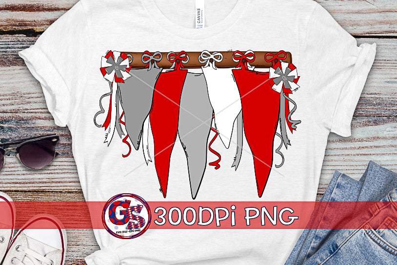 Red Grey White Spirit Pennants PNG for Sublimation-Homecoming PNG