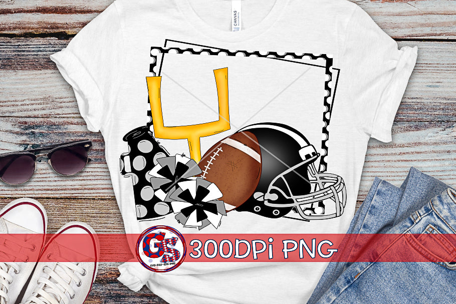 Football Frame Black and Grey PNG for Sublimation