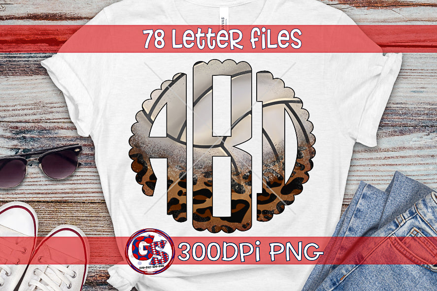 Volleyball Leopard Scalloped Monogram Font Set PNG for Sublimation