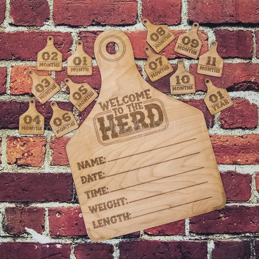 Welcome to the Herd Cow Tag Nursery Door Hanger & Monthly Milestones