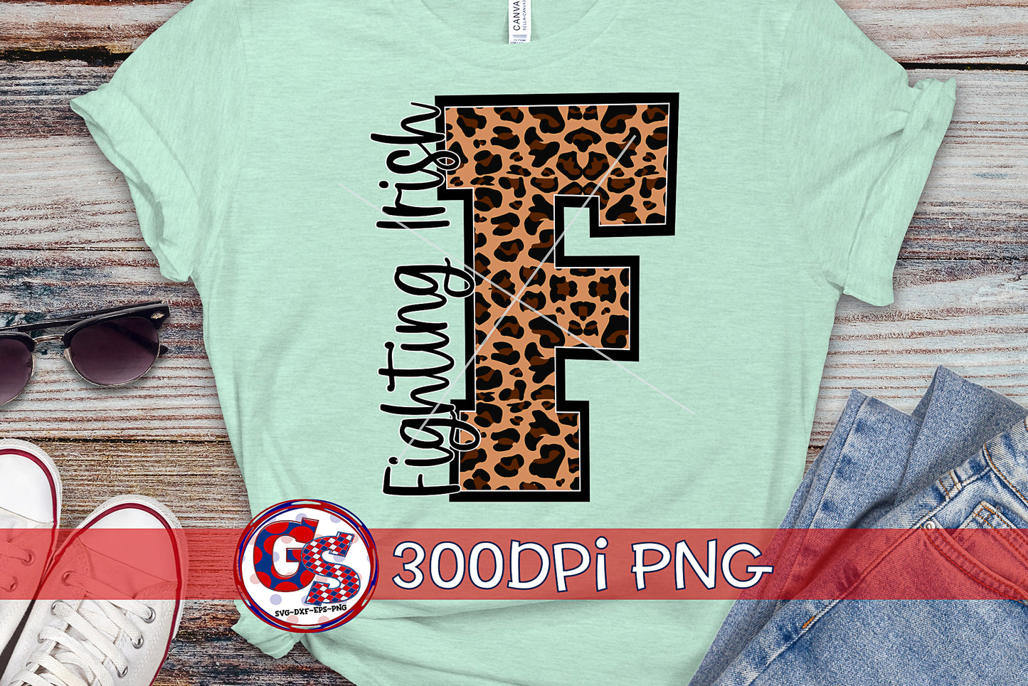 Leopard Print Fighting Irish F PNG for Sublimation