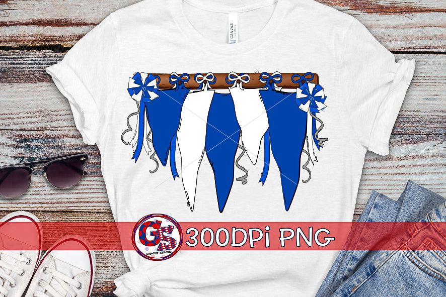 Royal Blue and White Spirit Pennants PNG for Sublimation-Homecoming PNG