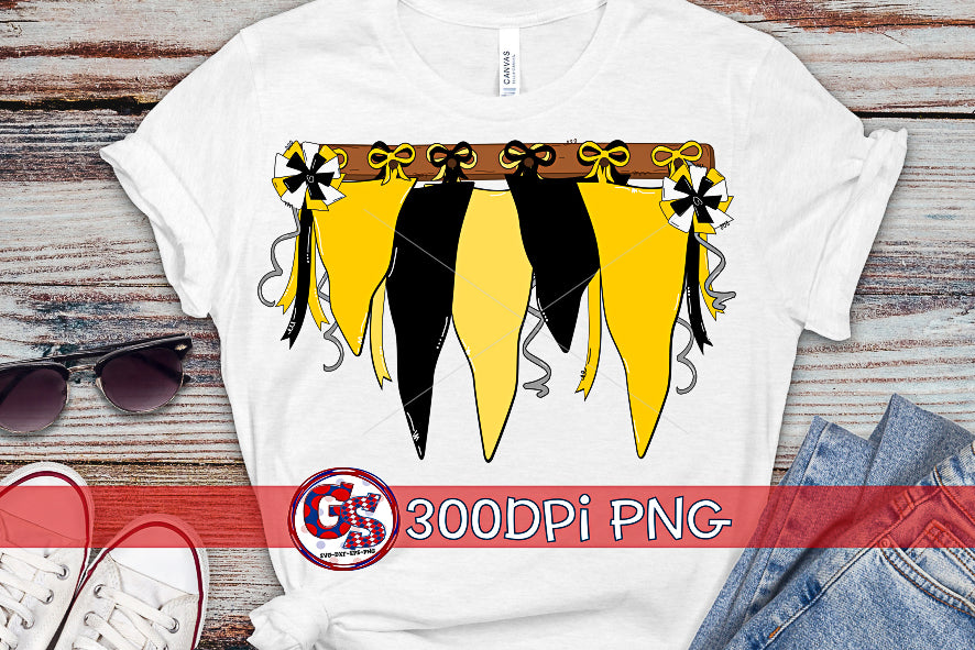 Yellow and Black Spirit Pennants PNG for Sublimation-Homecoming PNG