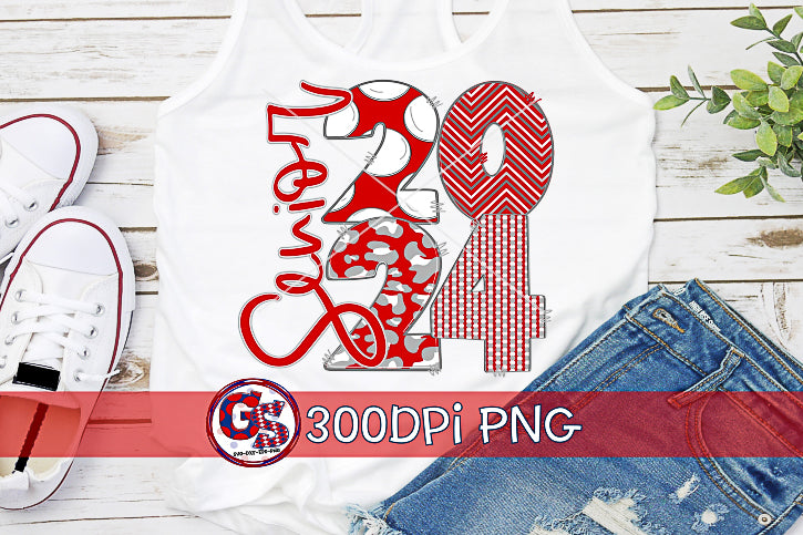 Senior 2024 Red White Grey PNG for Sublimation