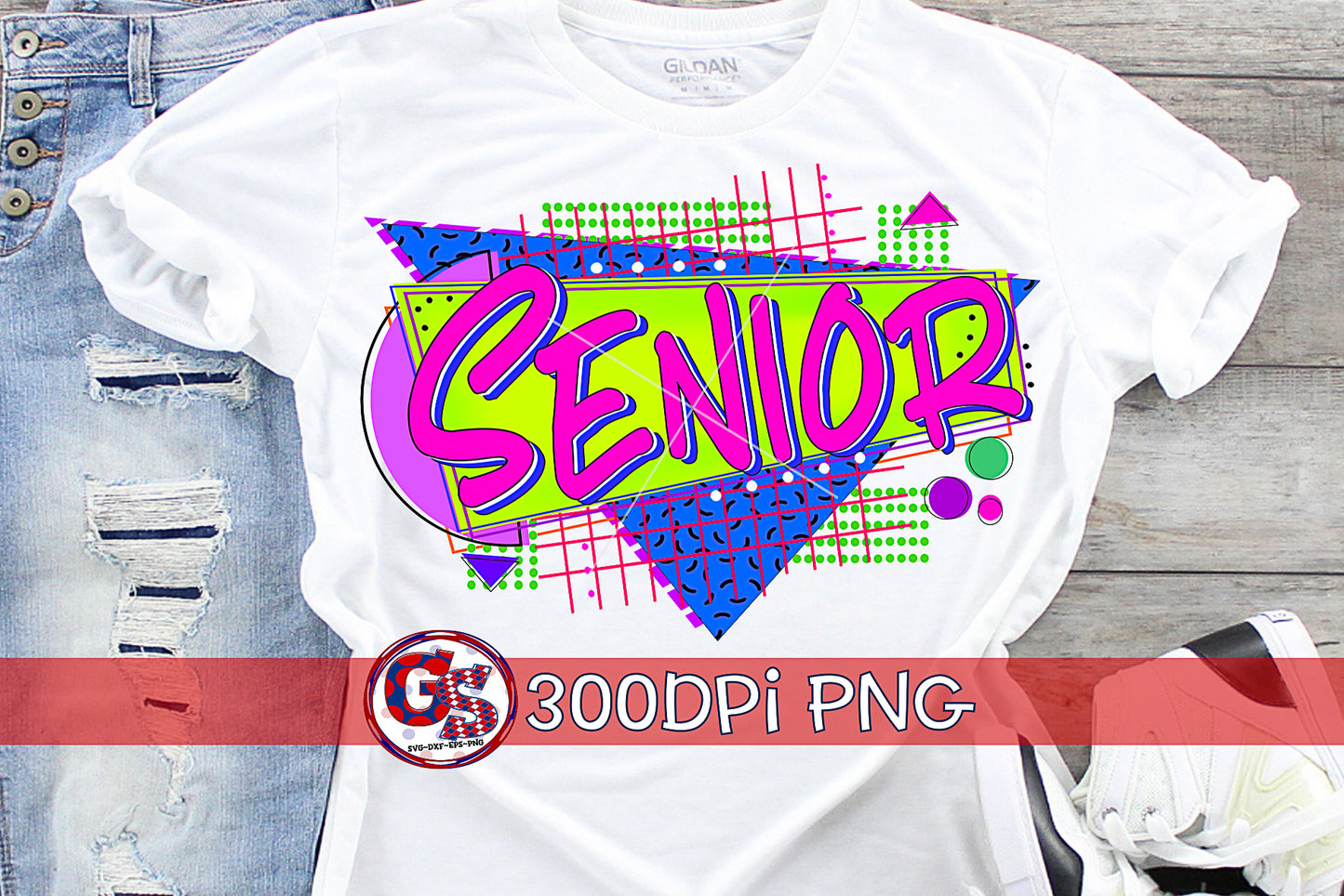 Senior 90s Geometric Shapes PNG for Sublimation