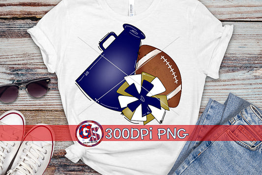 Football Megaphone Pom Pom Navy and Old Gold PNG for Sublimation