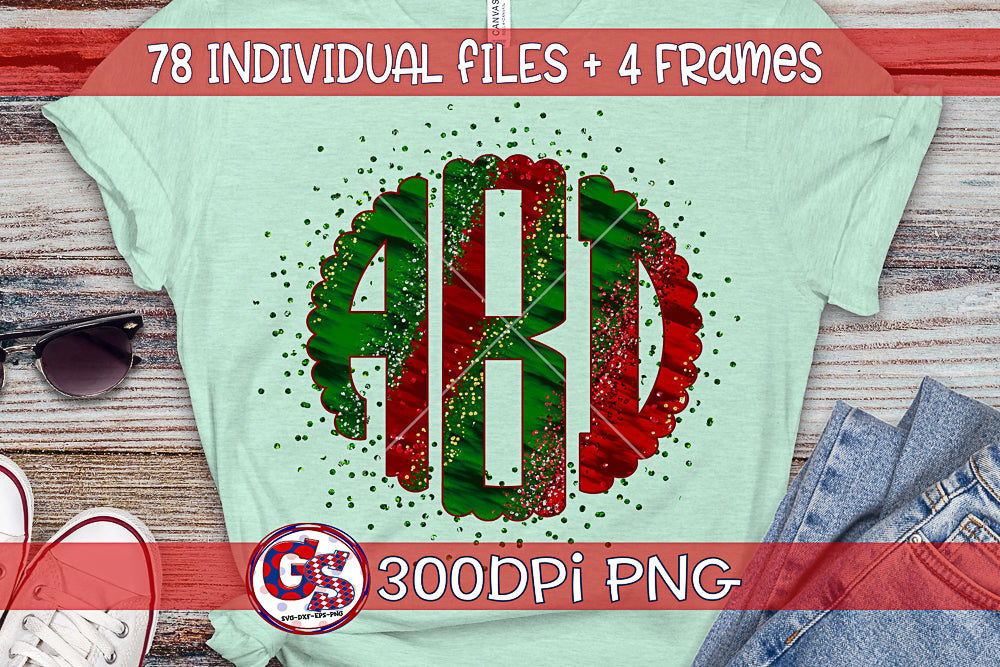 Christmas Glitter Scalloped Monogram Set PNG for Sublimation