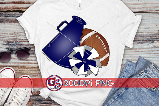 Football Megaphone Pom Pom Navy and Grey PNG for Sublimation