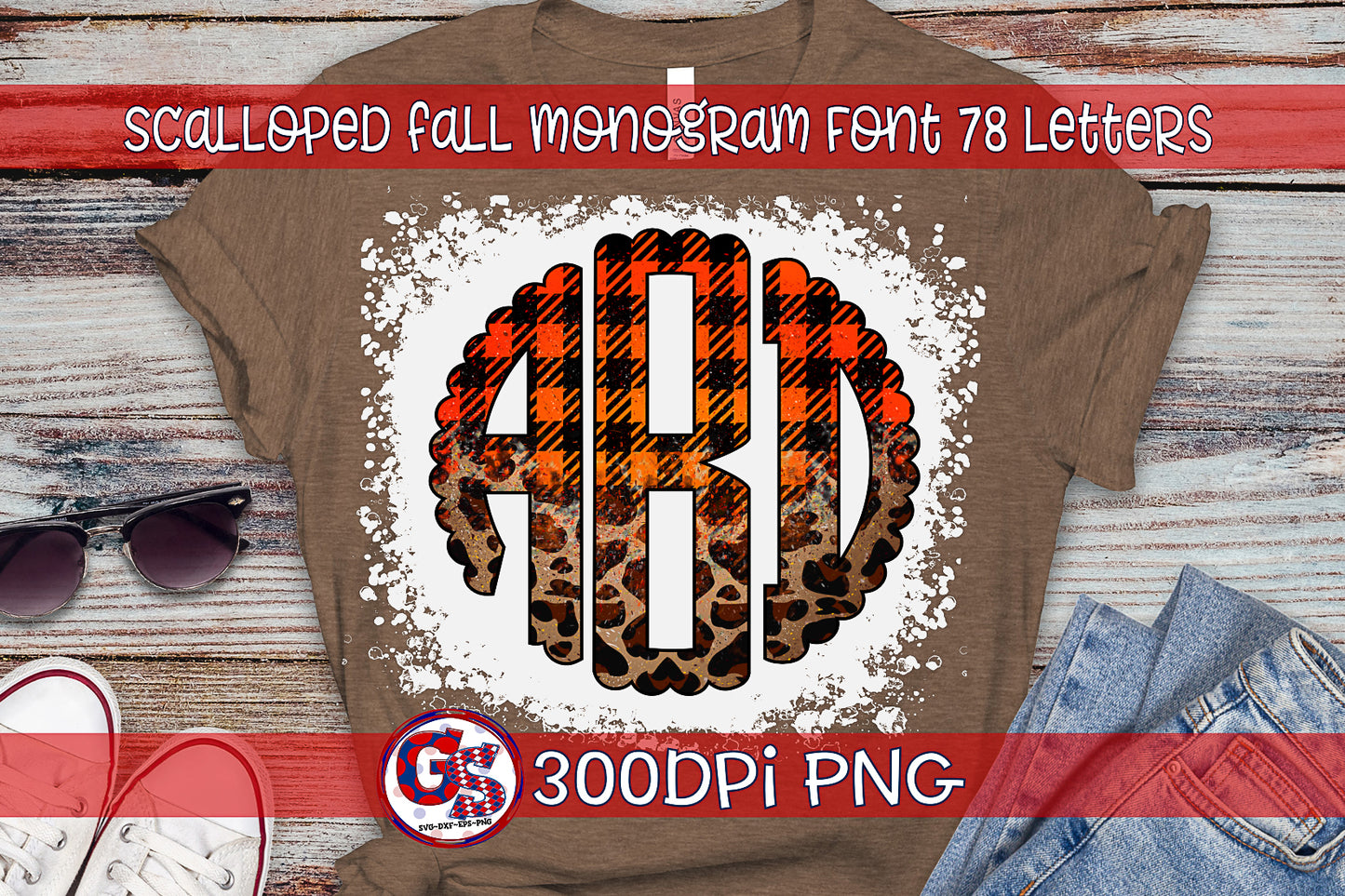 Fall Scalloped Monogram Font Set PNG for Sublimation