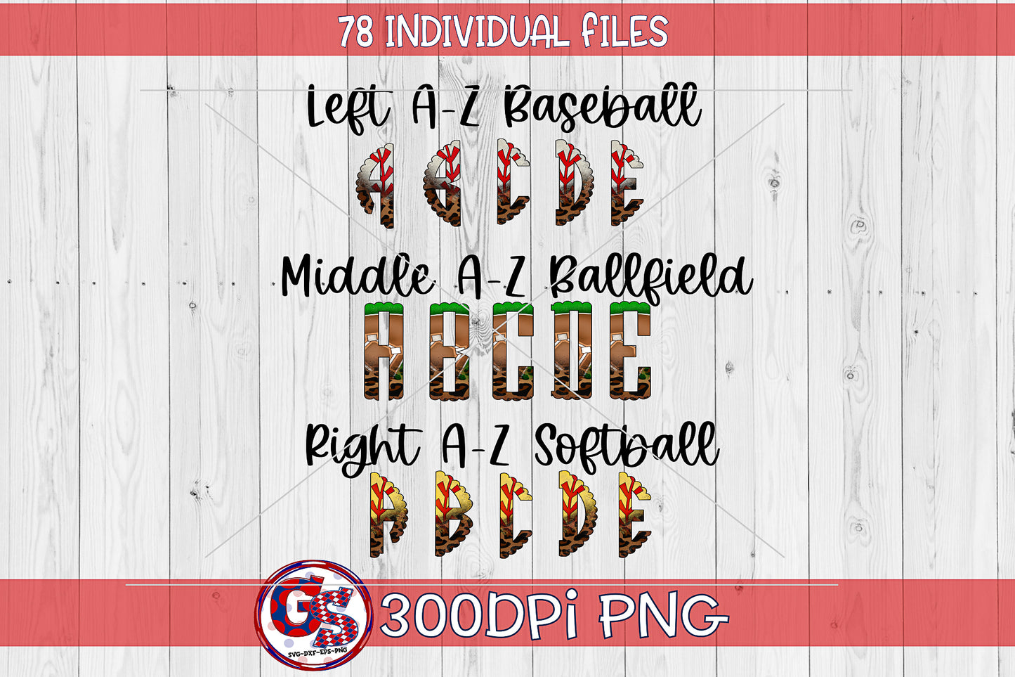 Baseball and Softball Scalloped Monogram Font Set PNG for Sublimation