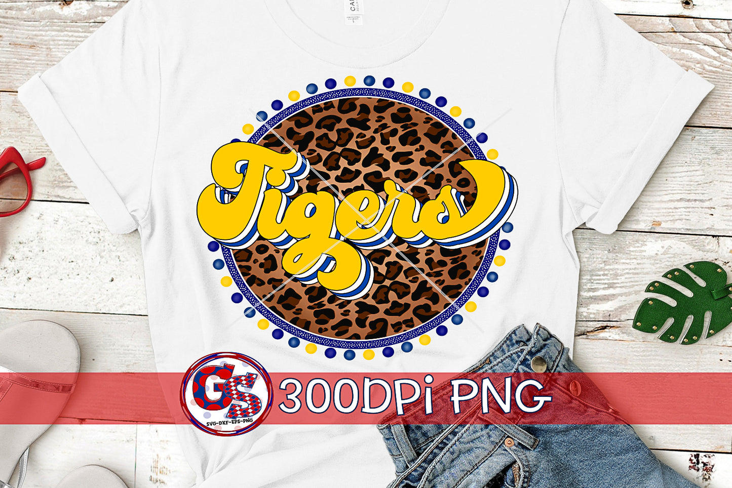 Retro Tigers Royal Blue and Yellow PNG for Sublimation