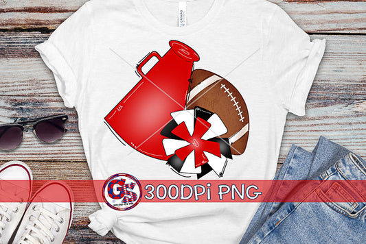 Football Megaphone Pom Pom Red and Black PNG for Sublimation