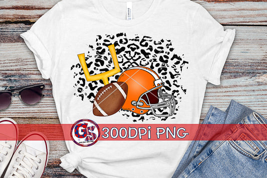 Football Helmet Leopard Orange PNG for Sublimation