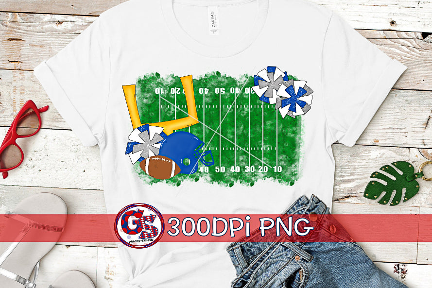 Football Field Pom Poms Royal Blue and Grey PNG for Sublimation