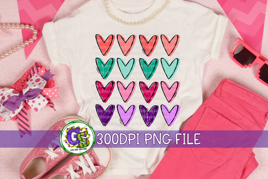 Valentine's Day Colorful Hearts PNG for Sublimation