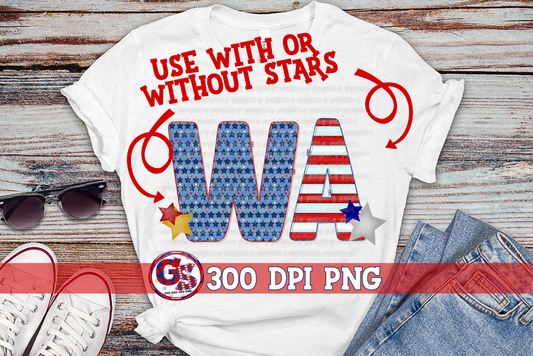 Patriotic Washington WA PNG for Sublimation