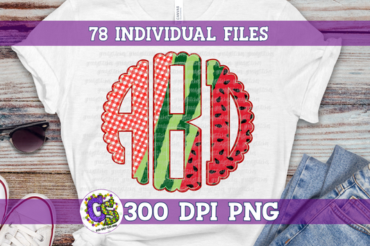 Watermelon Scalloped Monogram Set PNG for Sublimation