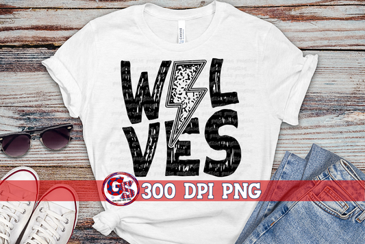 Grunge Lightning Bolt Wolves PNG for Sublimation