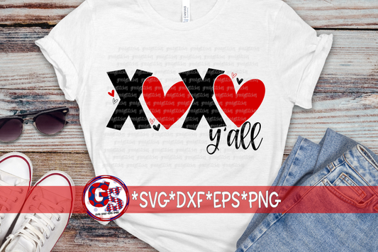 Valentine's Day XOXO Y'all SVG DXF EPS PNG