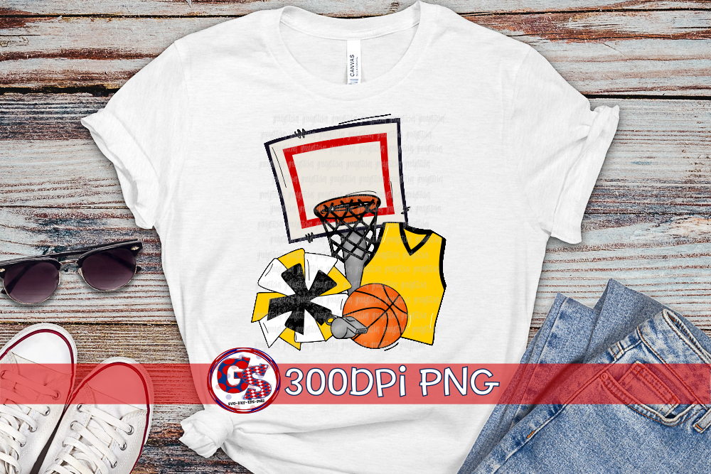 Basketball Set Yellow Black PNG for Sublimation